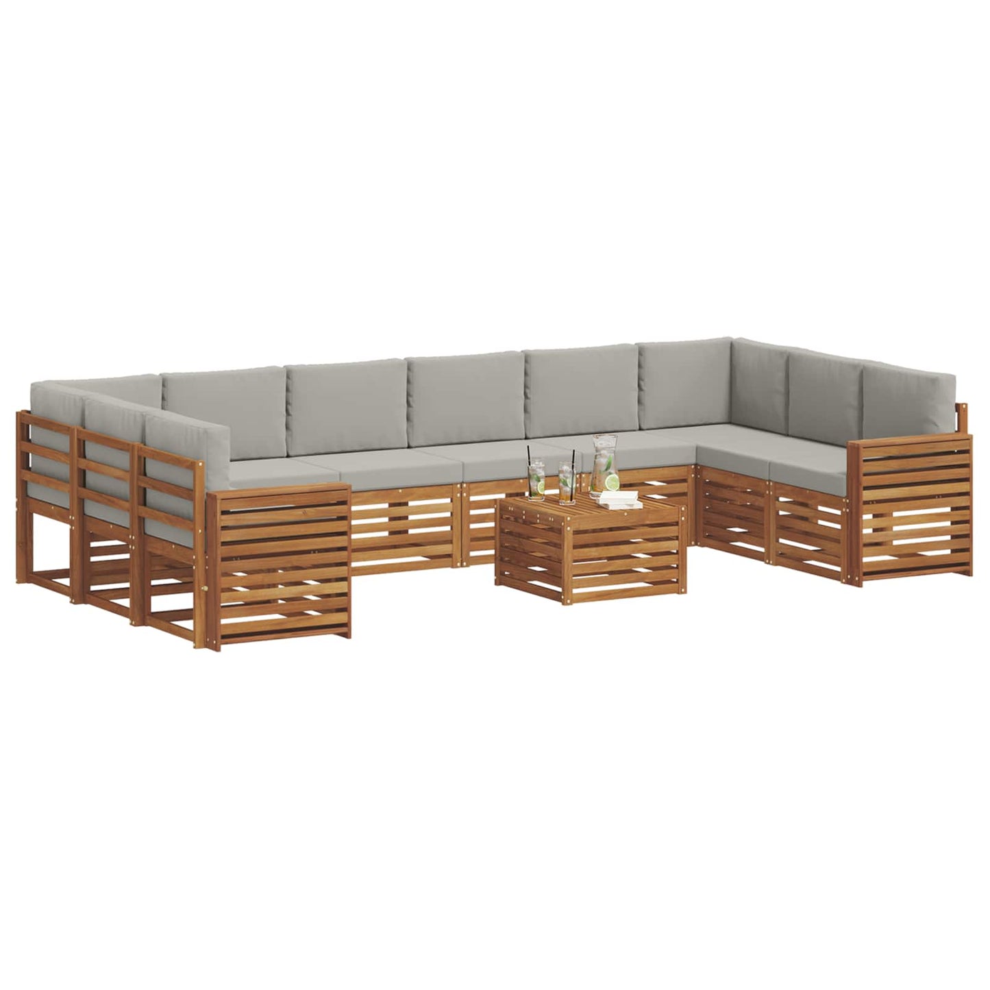 Set divani con cuscino 11 pcs Grigio Naturale e Chiaro