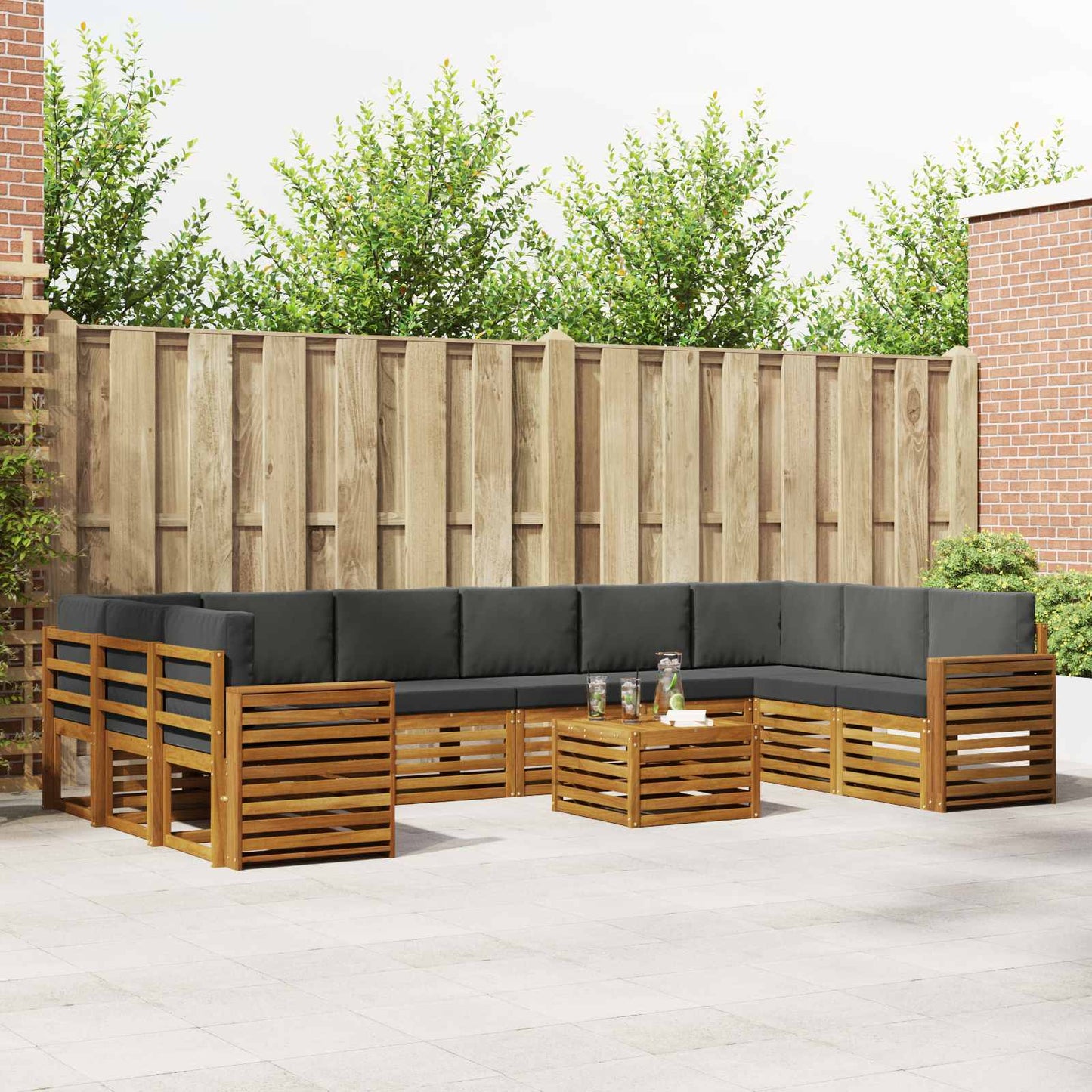 Set divani 11 pcs Naturale e Antracite Legno di Acacia Massello
