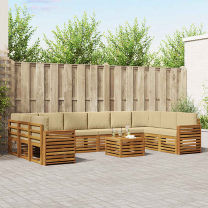 Set divani 11 pcs Naturale e Beige Legno di Acacia Massello
