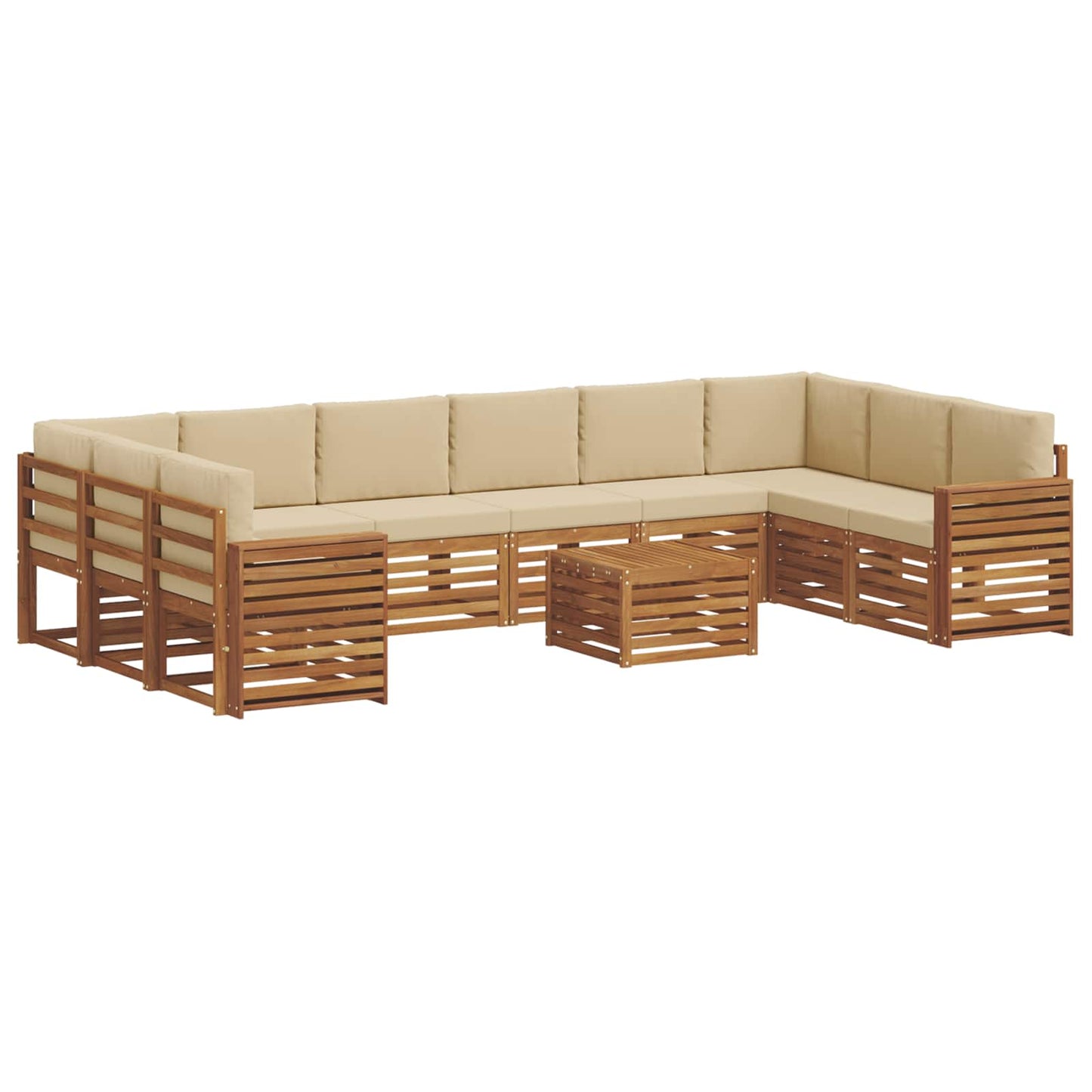 Set divani 11 pcs Naturale e Beige Legno di Acacia Massello