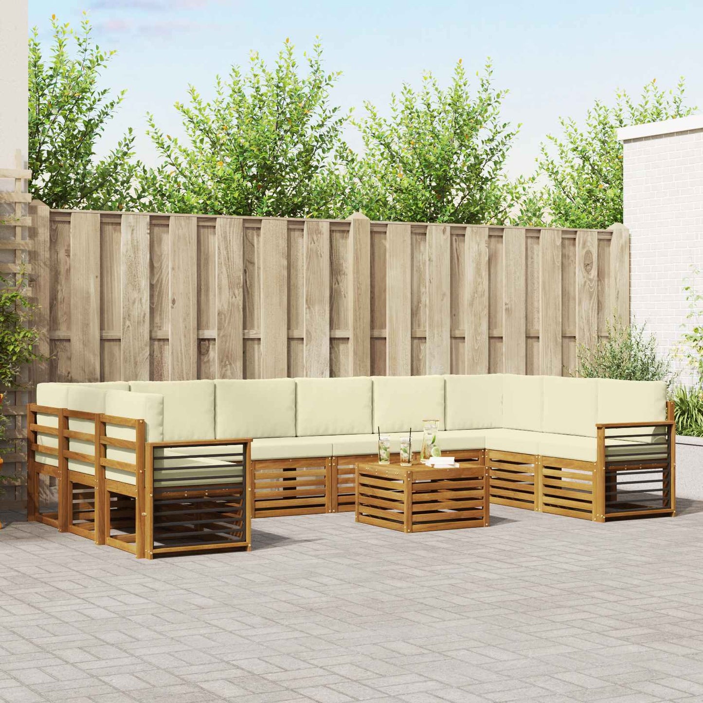 Set divani 11 pcs Naturale e Crema Legno di Acacia Massello