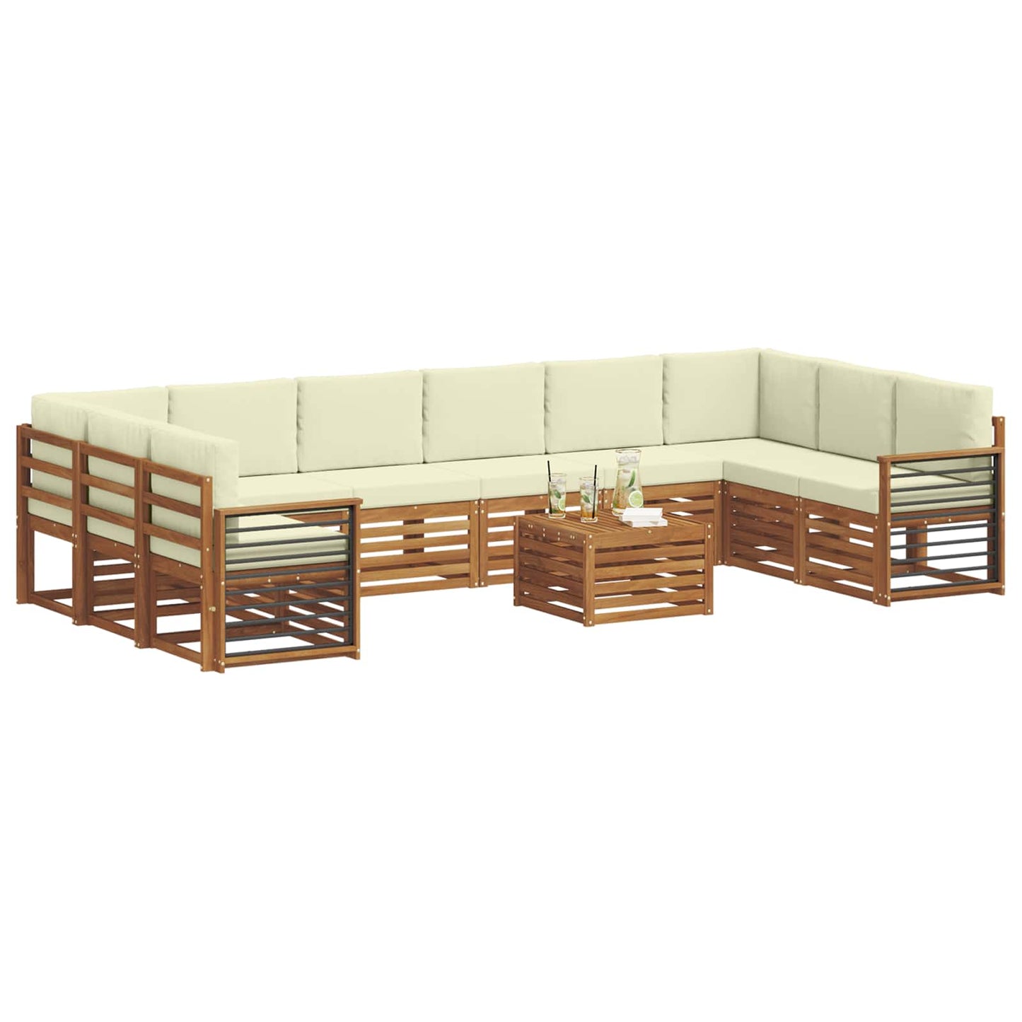 Set divani 11 pcs Naturale e Crema Legno di Acacia Massello