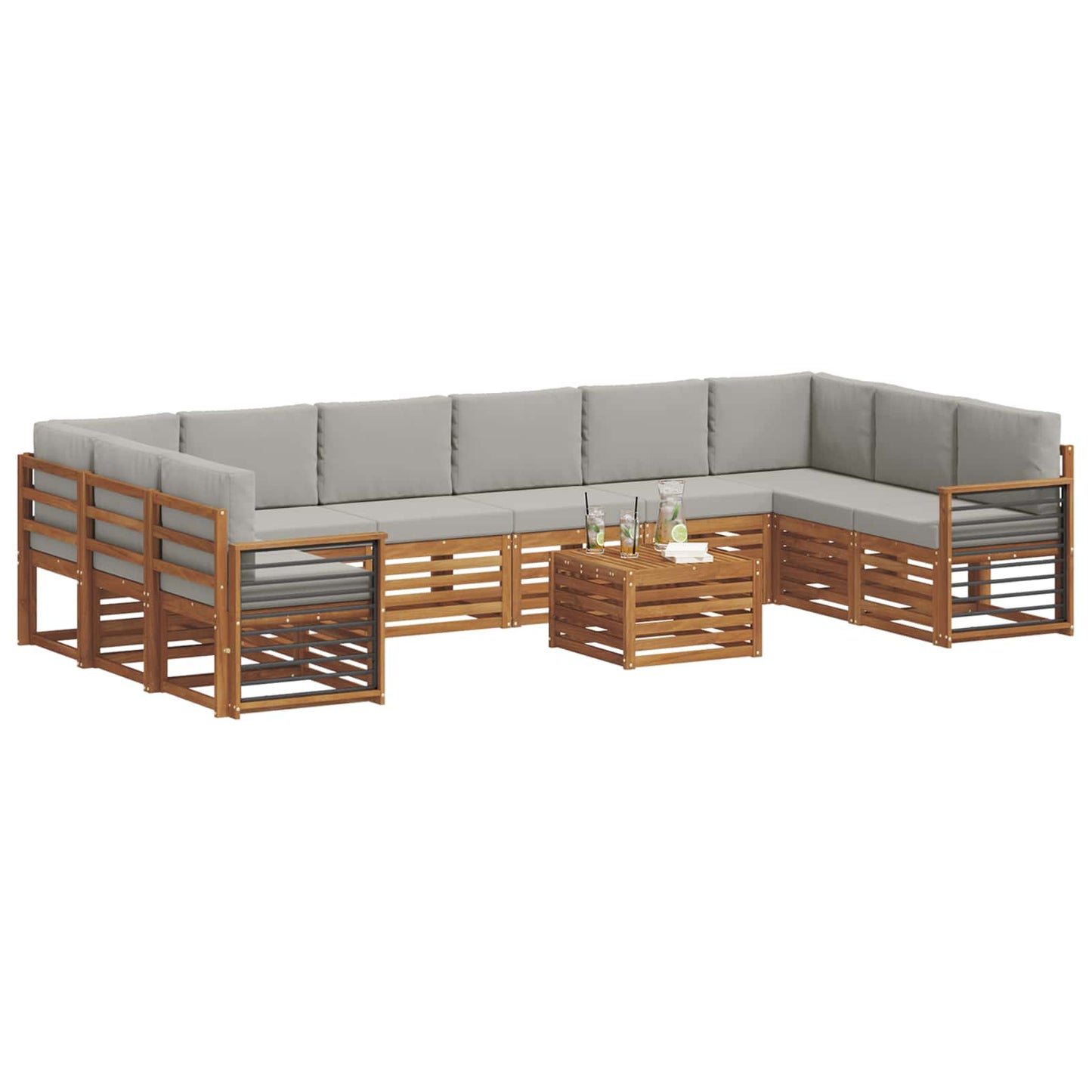 Set divani con cuscino 11 pcs Grigio Naturale e Chiaro