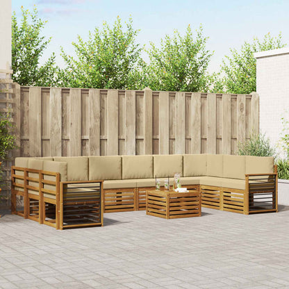 Set divani 11 pcs Naturale e Beige Legno di Acacia Massello
