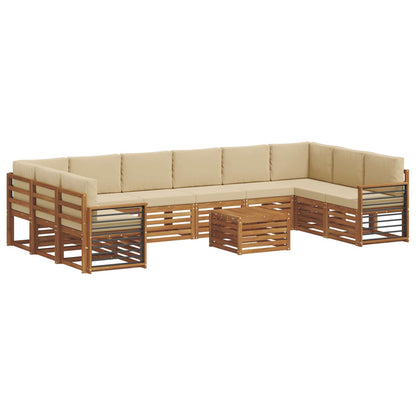 Set divani 11 pcs Naturale e Beige Legno di Acacia Massello