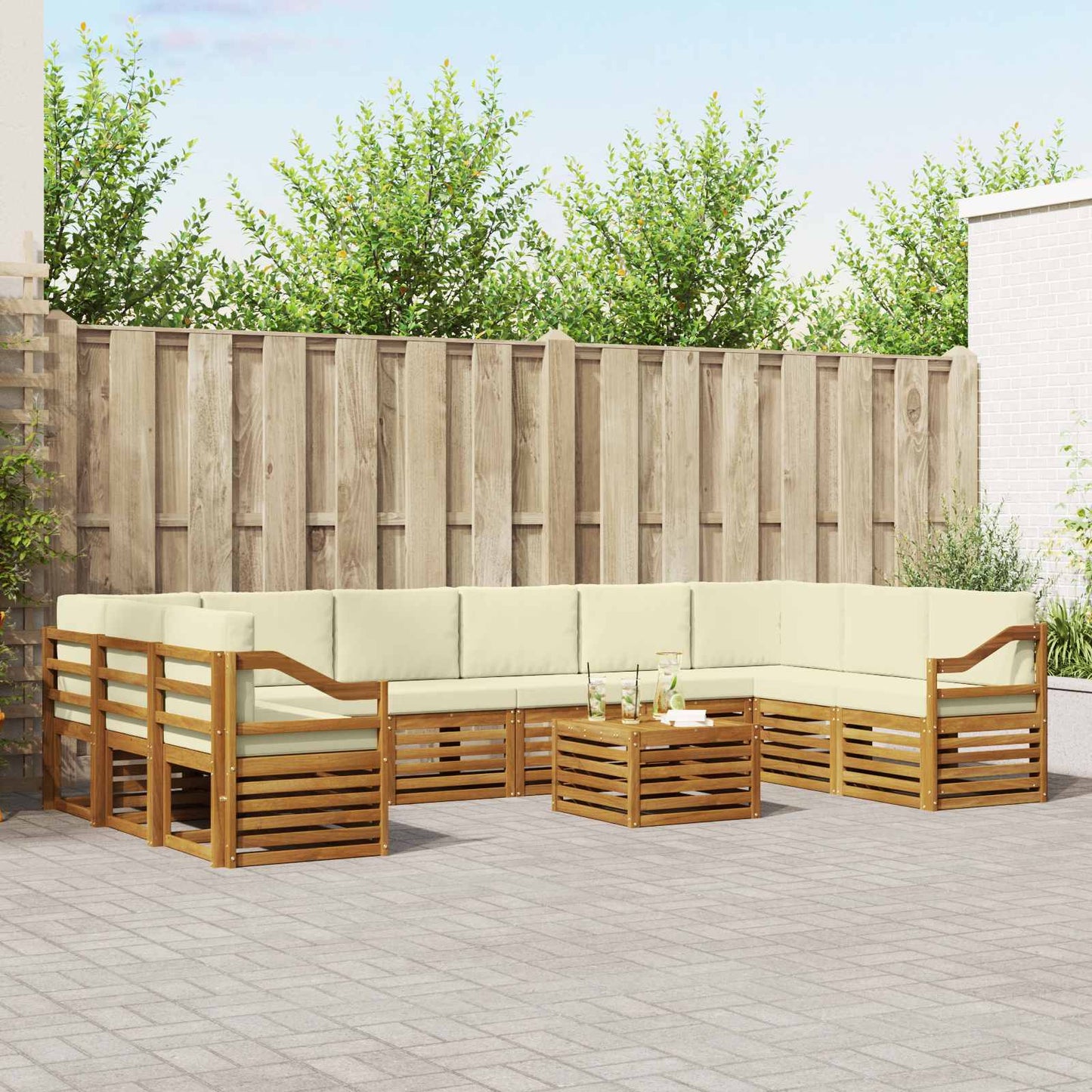 Set divani 11 pcs Naturale e Crema Legno di Acacia Massello