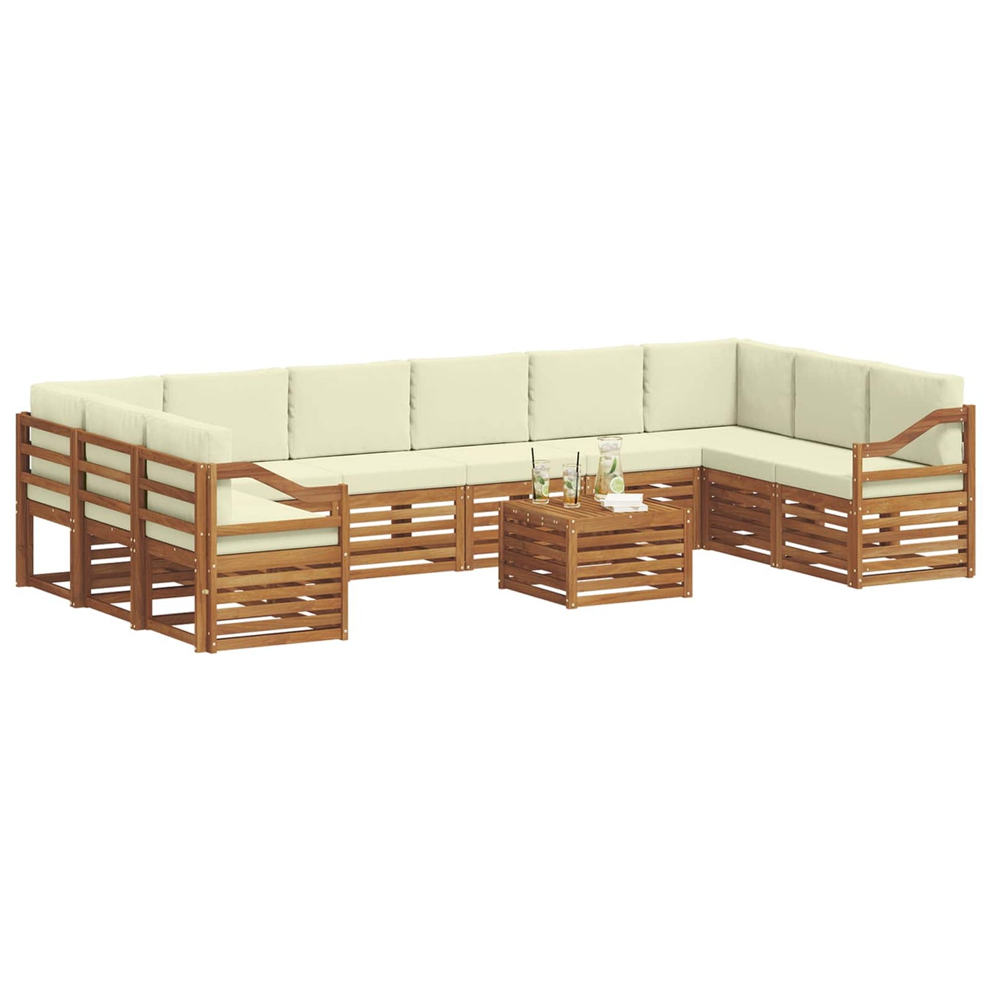 Set divani 11 pcs Naturale e Crema Legno di Acacia Massello
