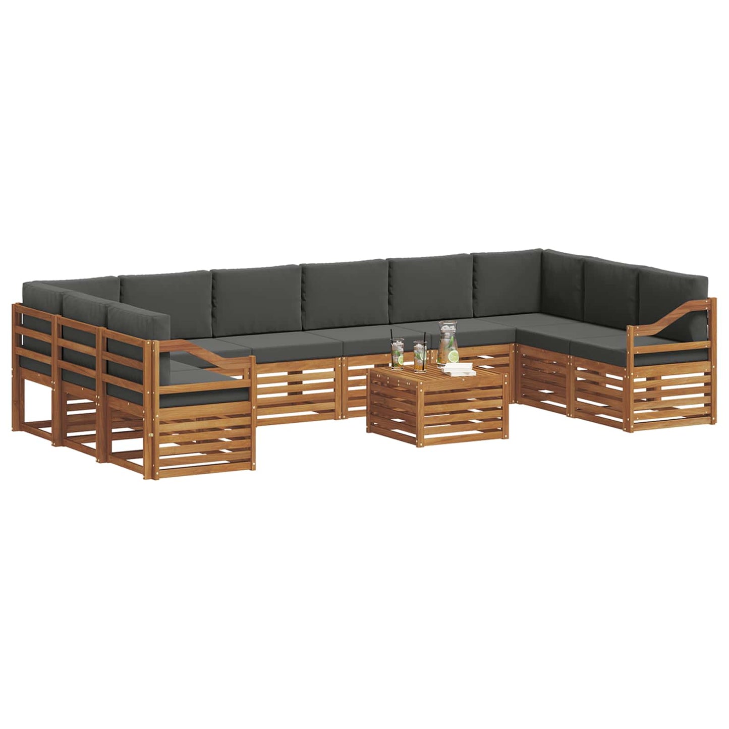 Set divani 11 pcs Naturale e Antracite Legno di Acacia Massello