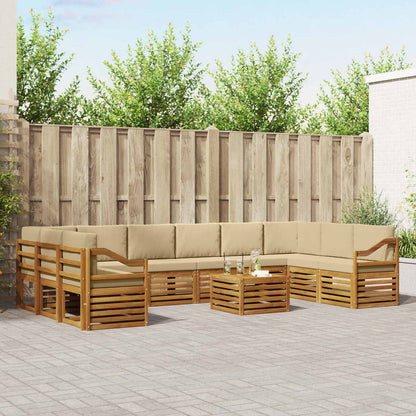 Set divani 11 pcs Naturale e Beige Legno di Acacia Massello