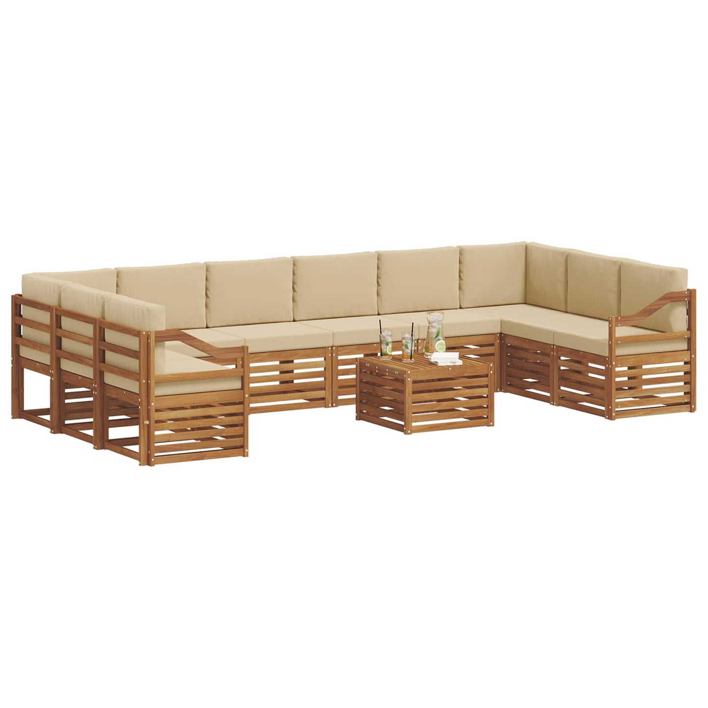 Set divani 11 pcs Naturale e Beige Legno di Acacia Massello