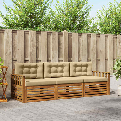 Set di divani da esterno con cuscino 3 pcs Naturale e Beige