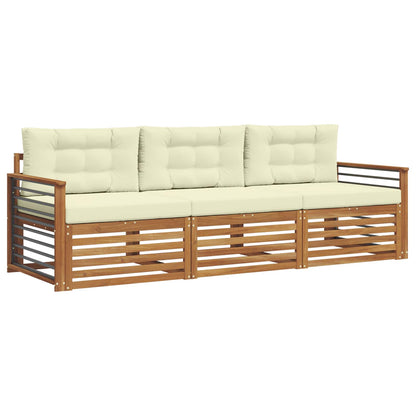 Set di divani da esterno con cuscino 3 pcs Naturale e Crema