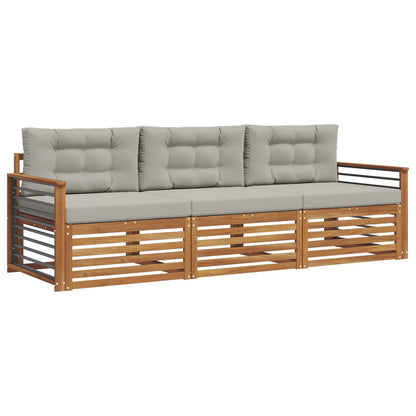 Set di divani da esterno 3 pcs Grigio Naturale e Chiaro