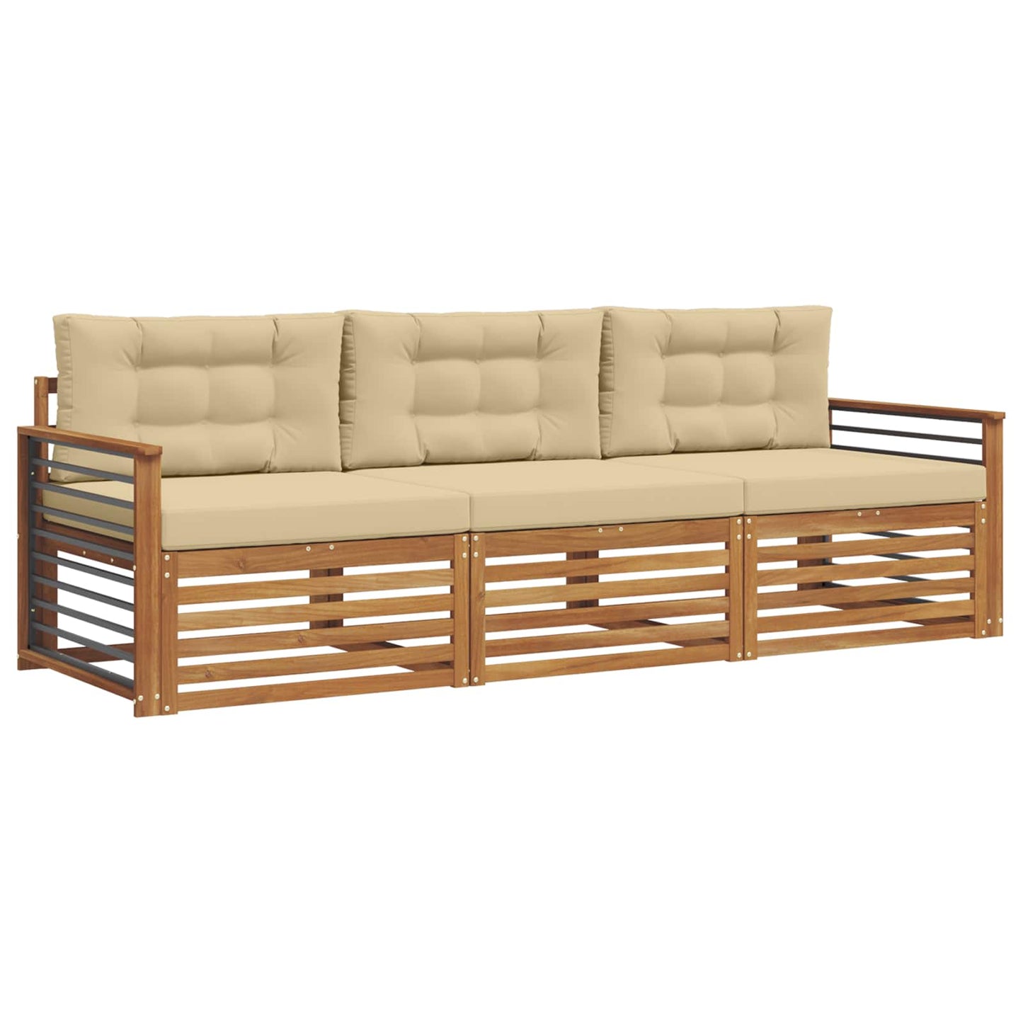 Set di divani da esterno con cuscino 3 pcs Naturale e Beige