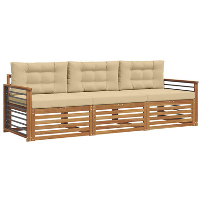 Set di divani da esterno con cuscino 3 pcs Naturale e Beige