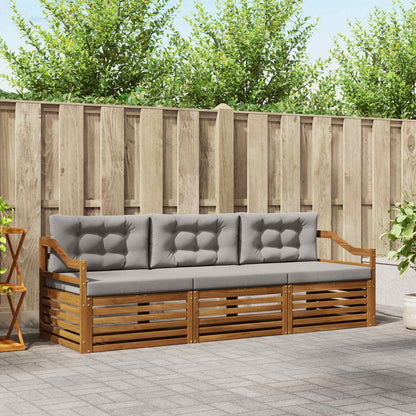 Set di divani da esterno 3 pcs Grigio Naturale e Chiaro