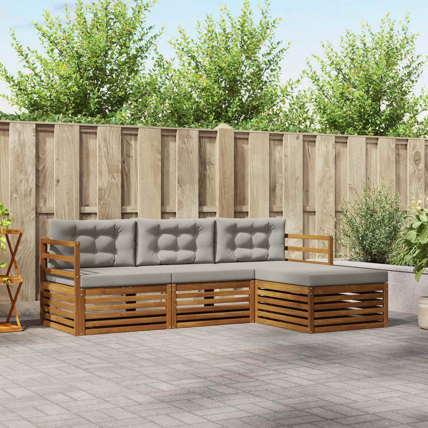 Set di divani da esterno 4 pcs Grigio Naturale e Chiaro