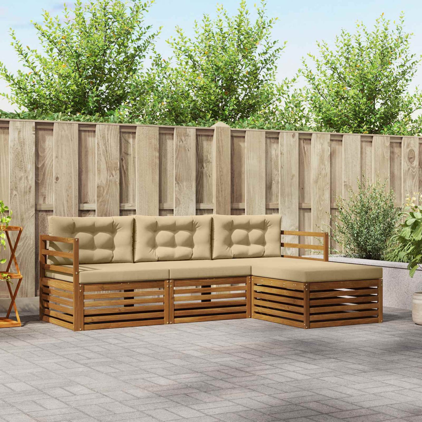 Set di divani da esterno con cuscino 4 pcs Naturale e Beige