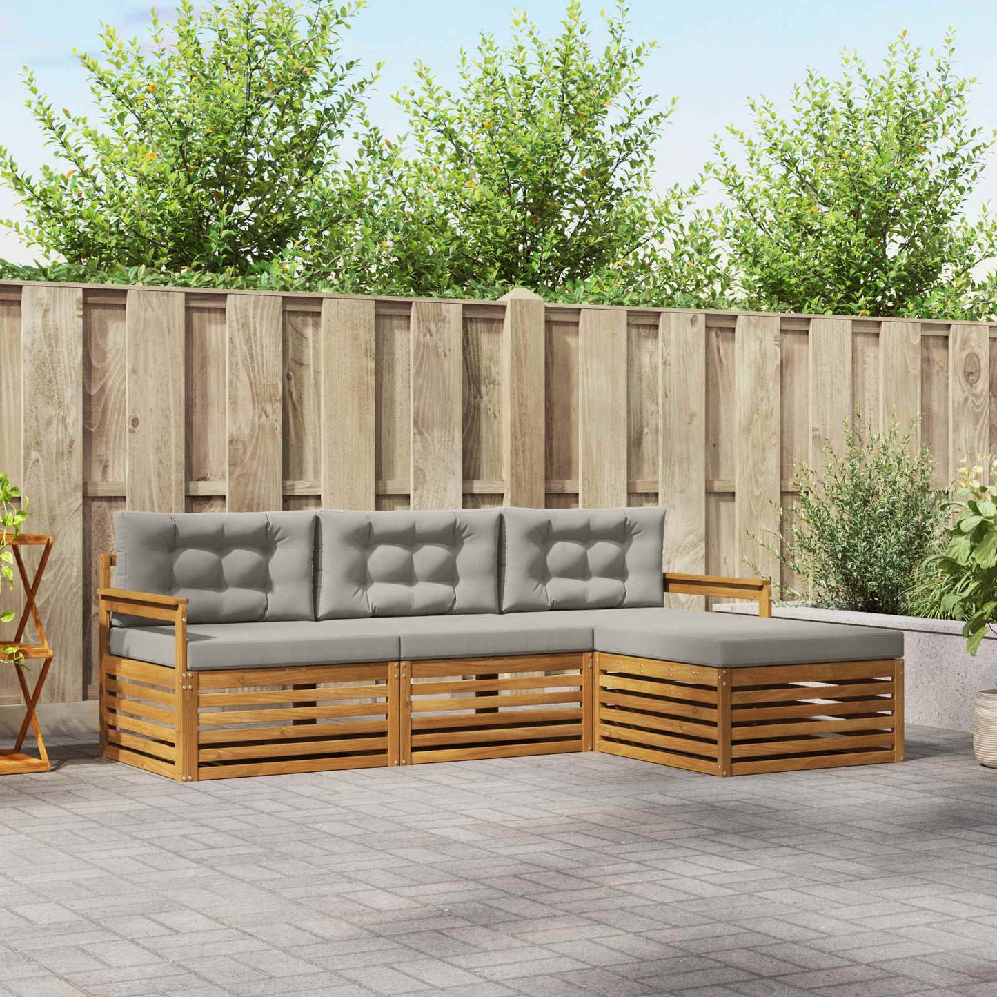 Set di divani da esterno 4 pcs Grigio Naturale e Chiaro