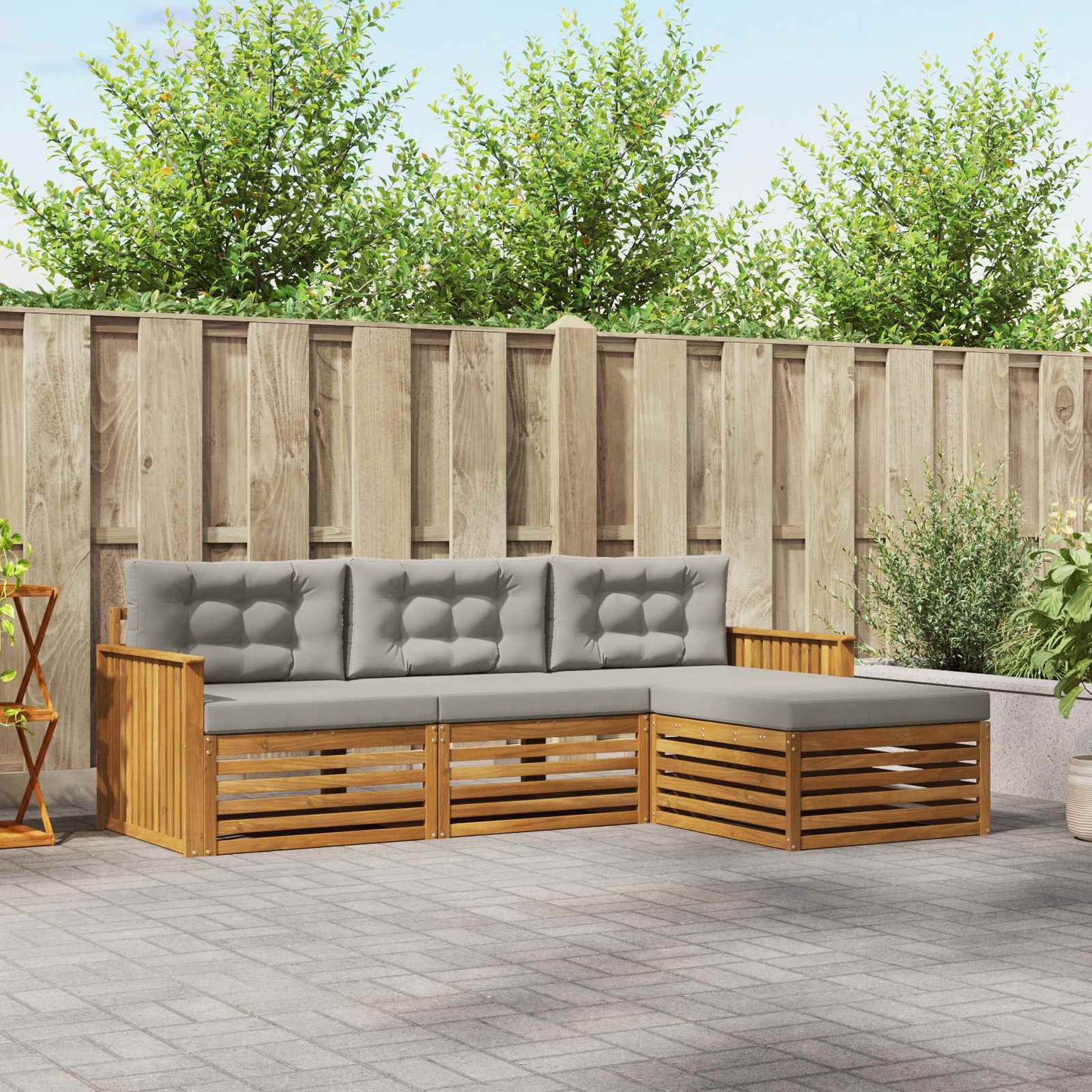 Set di divani da esterno 4 pcs Grigio Naturale e Chiaro