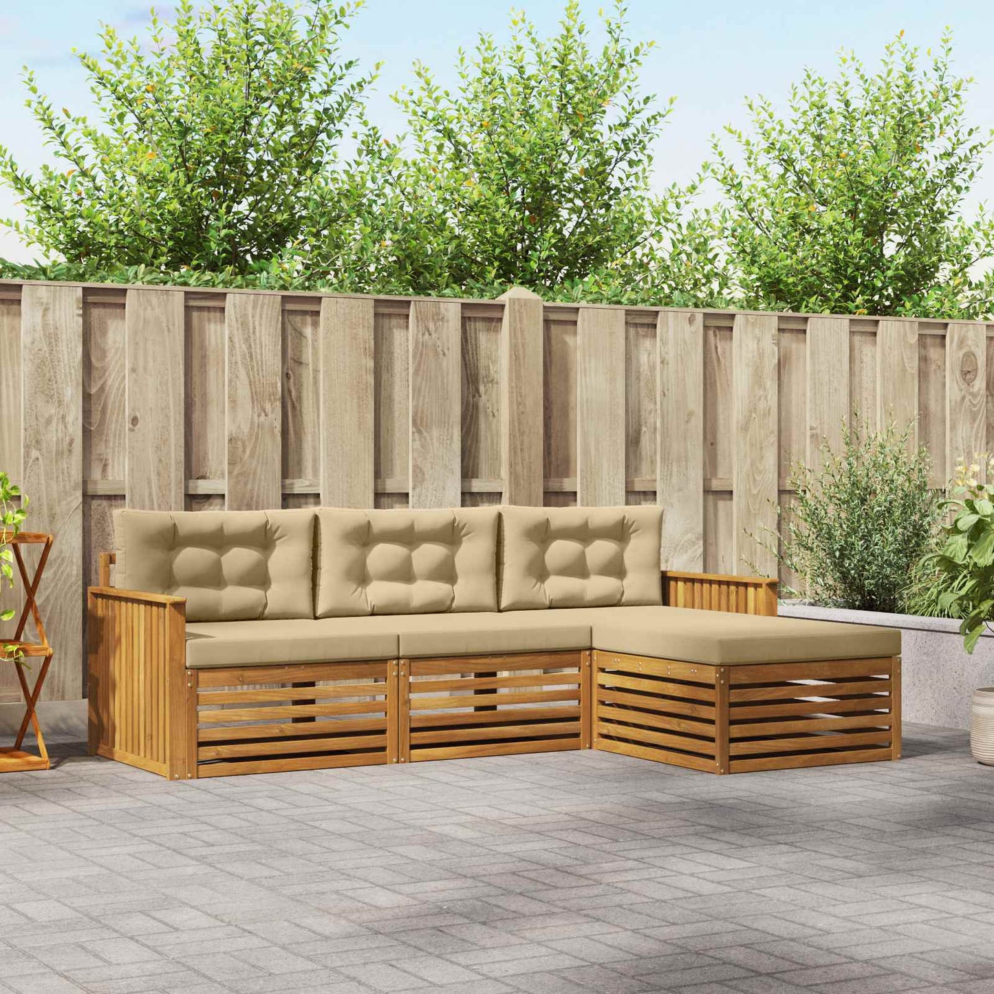Set di divani da esterno con cuscino 4 pcs Naturale e Beige