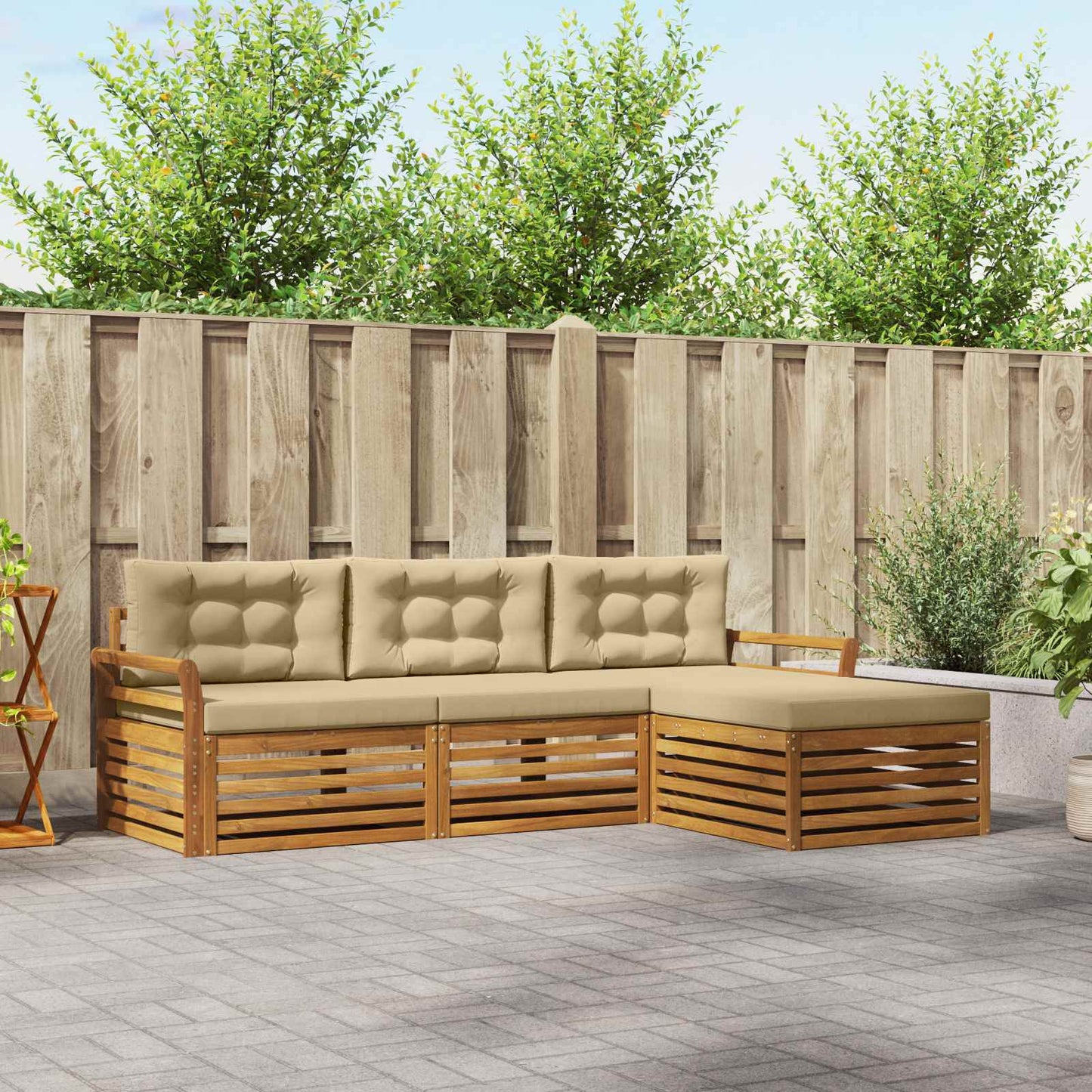 Set di divani da esterno con cuscino 4 pcs Naturale e Beige
