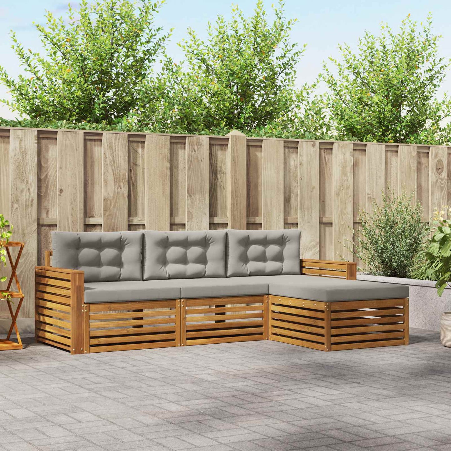 Set di divani da esterno 4 pcs Grigio Naturale e Chiaro