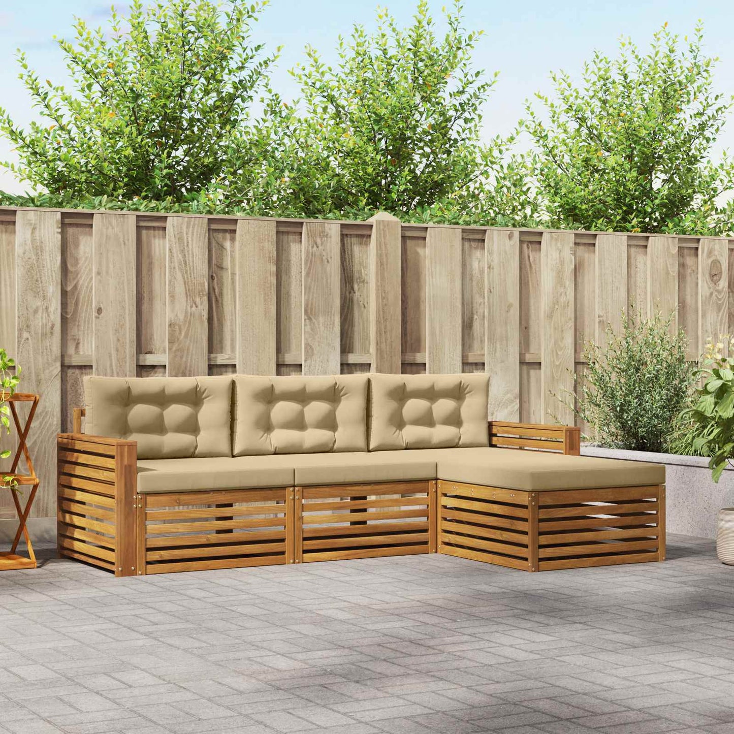 Set di divani da esterno con cuscino 4 pcs Naturale e Beige