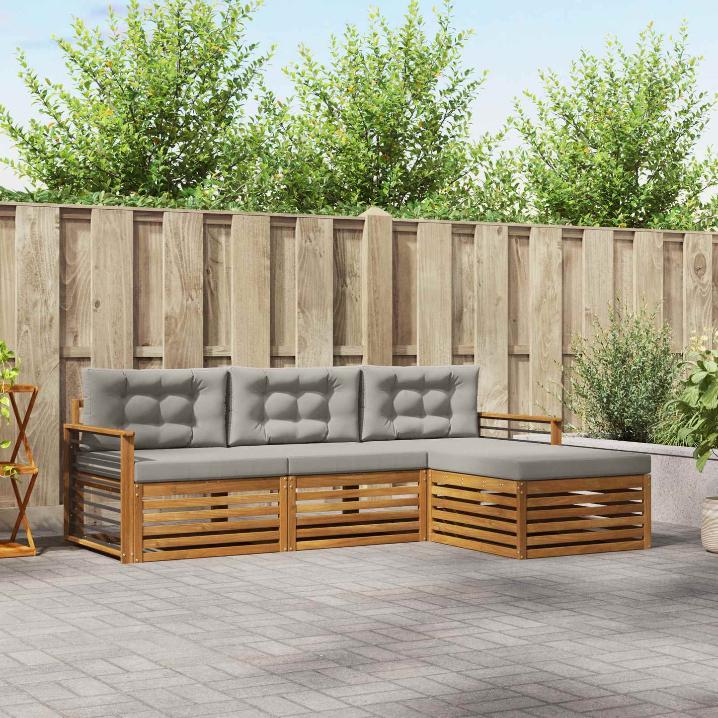 Set di divani da esterno 4 pcs Grigio Naturale e Chiaro