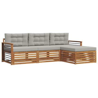 Set di divani da esterno 4 pcs Grigio Naturale e Chiaro