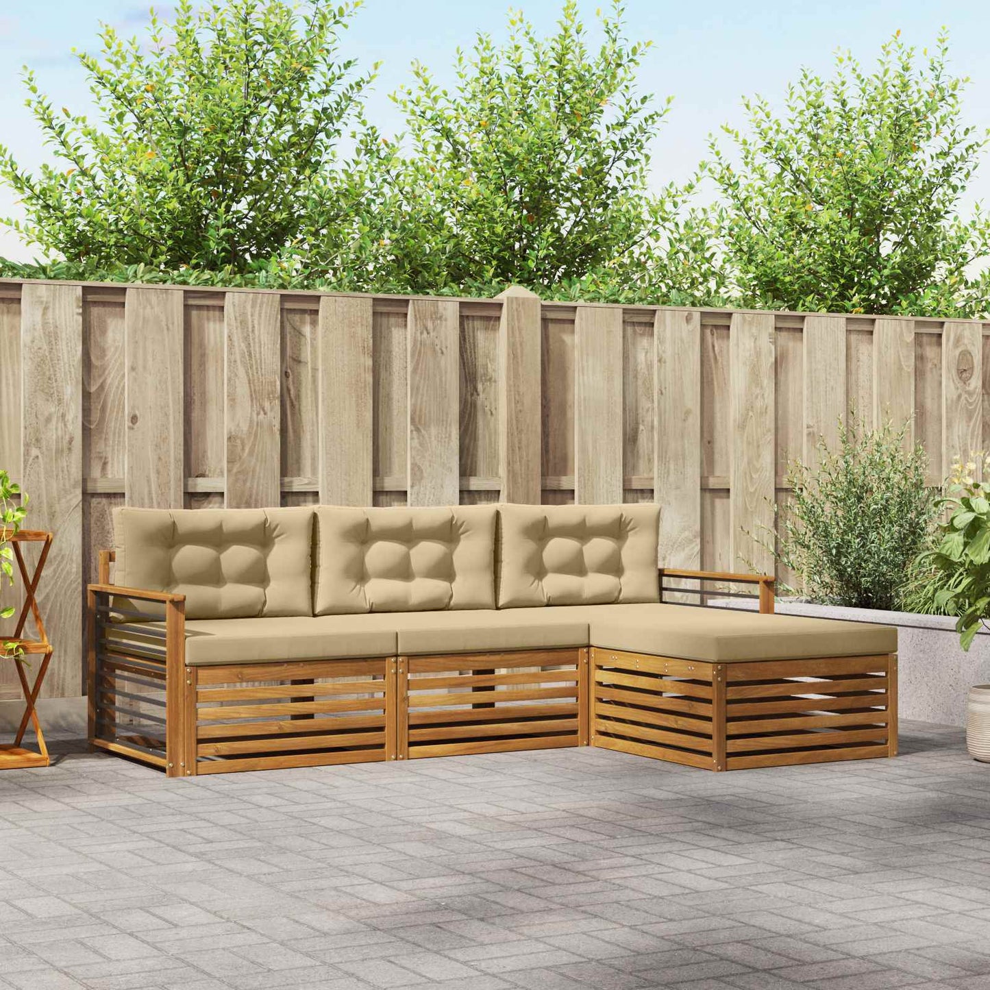 Set di divani da esterno con cuscino 4 pcs Naturale e Beige