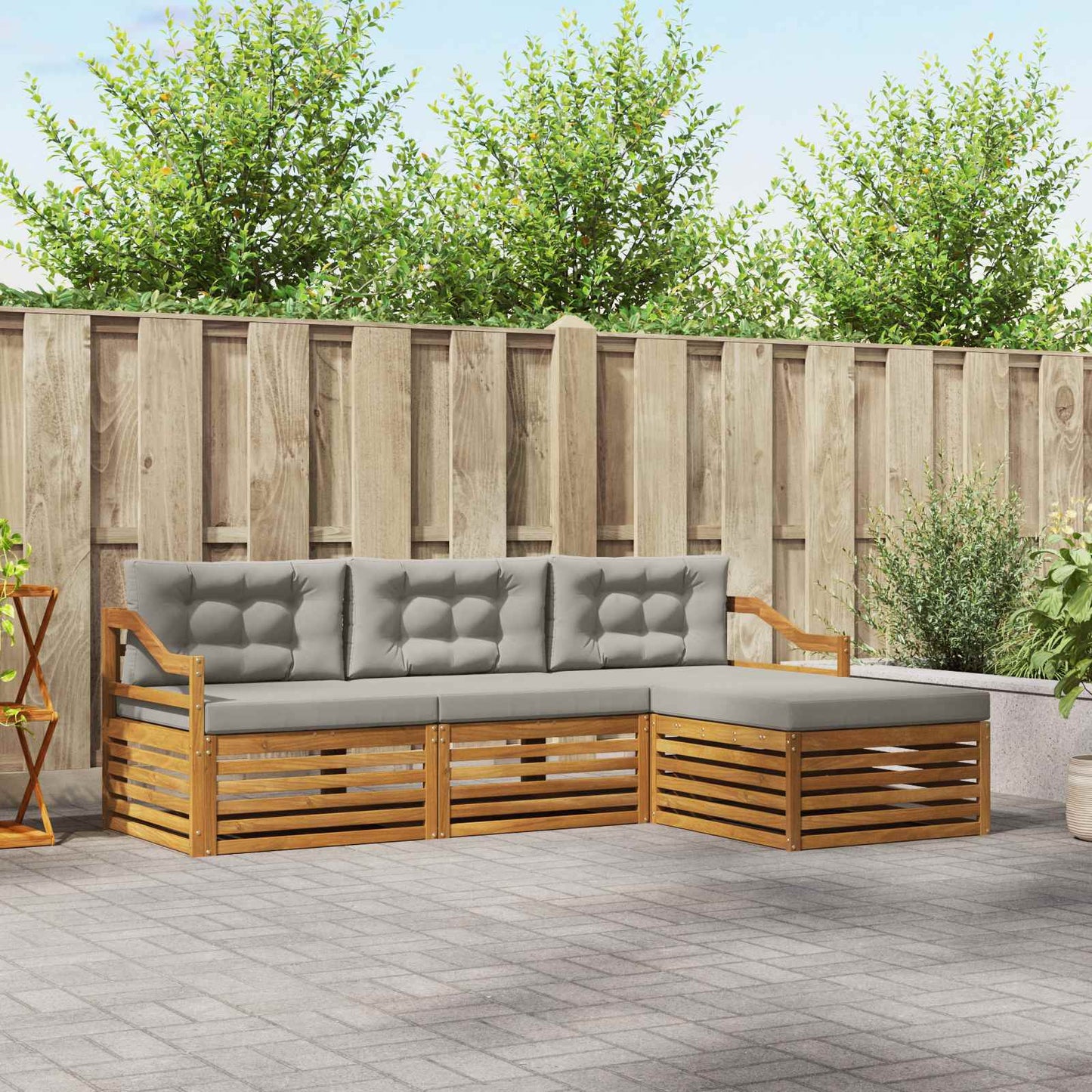 Set di divani da esterno 4 pcs Grigio Naturale e Chiaro