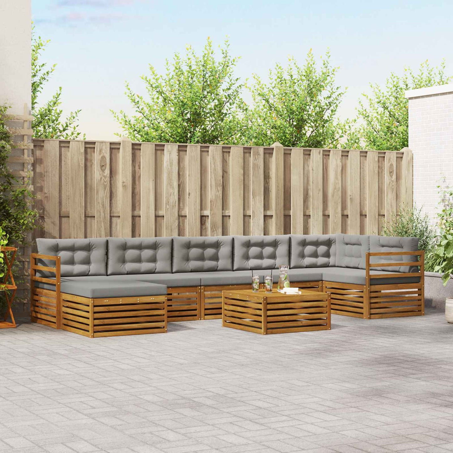 Set divani con cuscino 8 pcs Grigio Naturale e Chiaro