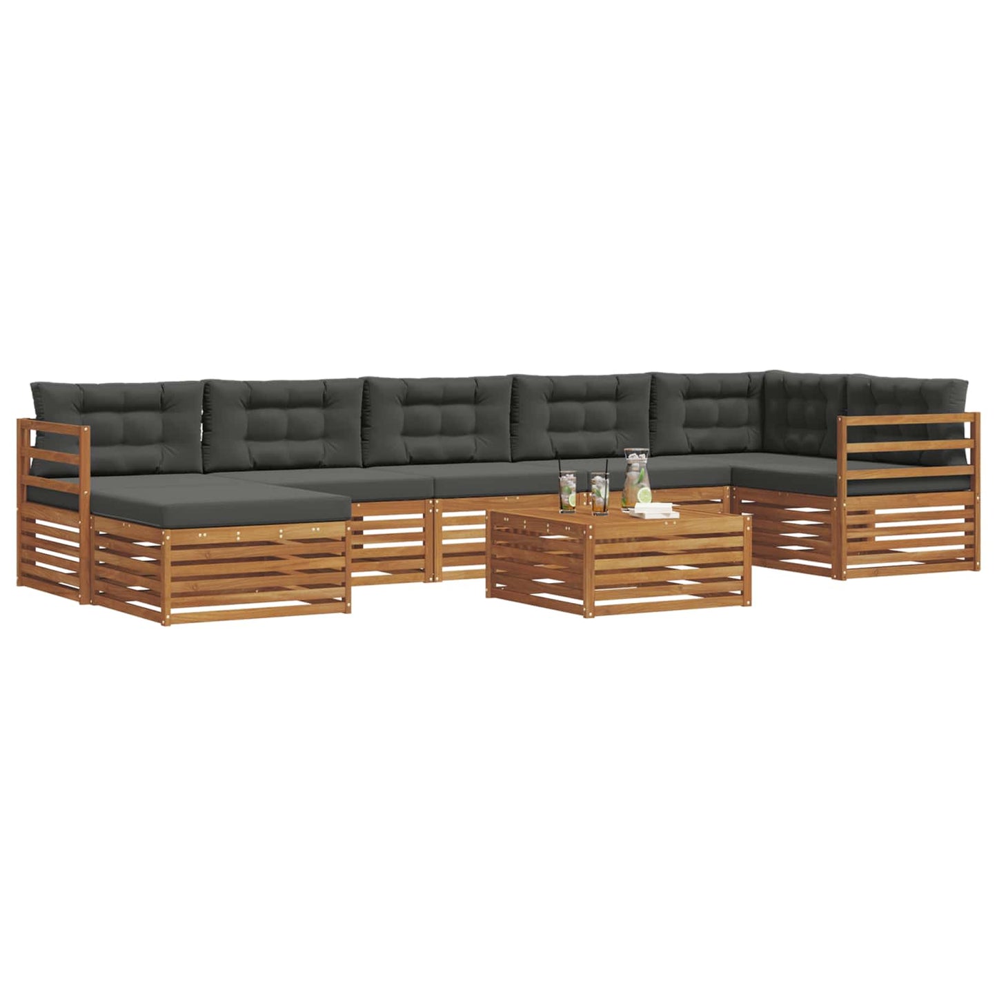 Set divani 8 pcs Naturale e Antracite Legno di Acacia Massello