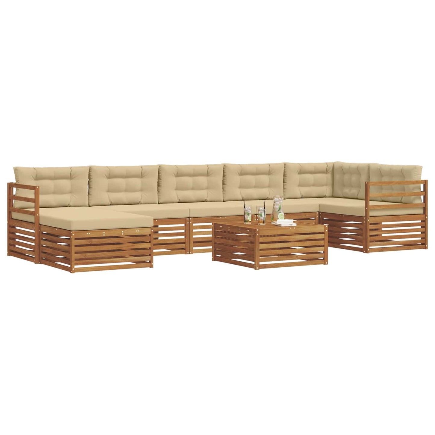 Set divani 8 pcs Naturale e Beige Legno di Acacia Massello