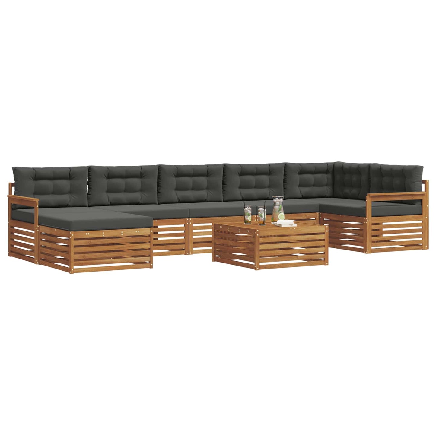 Set divani 8 pcs Naturale e Antracite Legno di Acacia Massello
