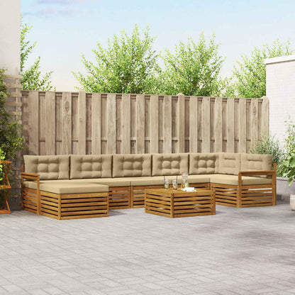Set divani 8 pcs Naturale e Beige Legno di Acacia Massello