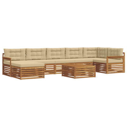 Set divani 8 pcs Naturale e Beige Legno di Acacia Massello