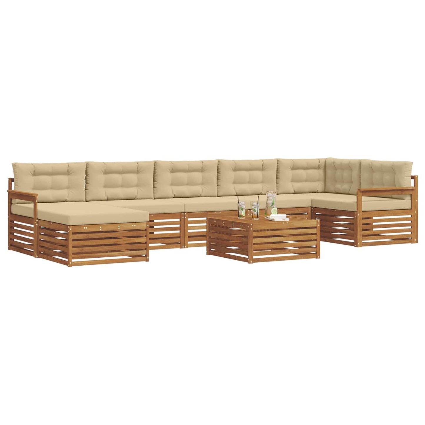 Set divani 8 pcs Naturale e Beige Legno di Acacia Massello