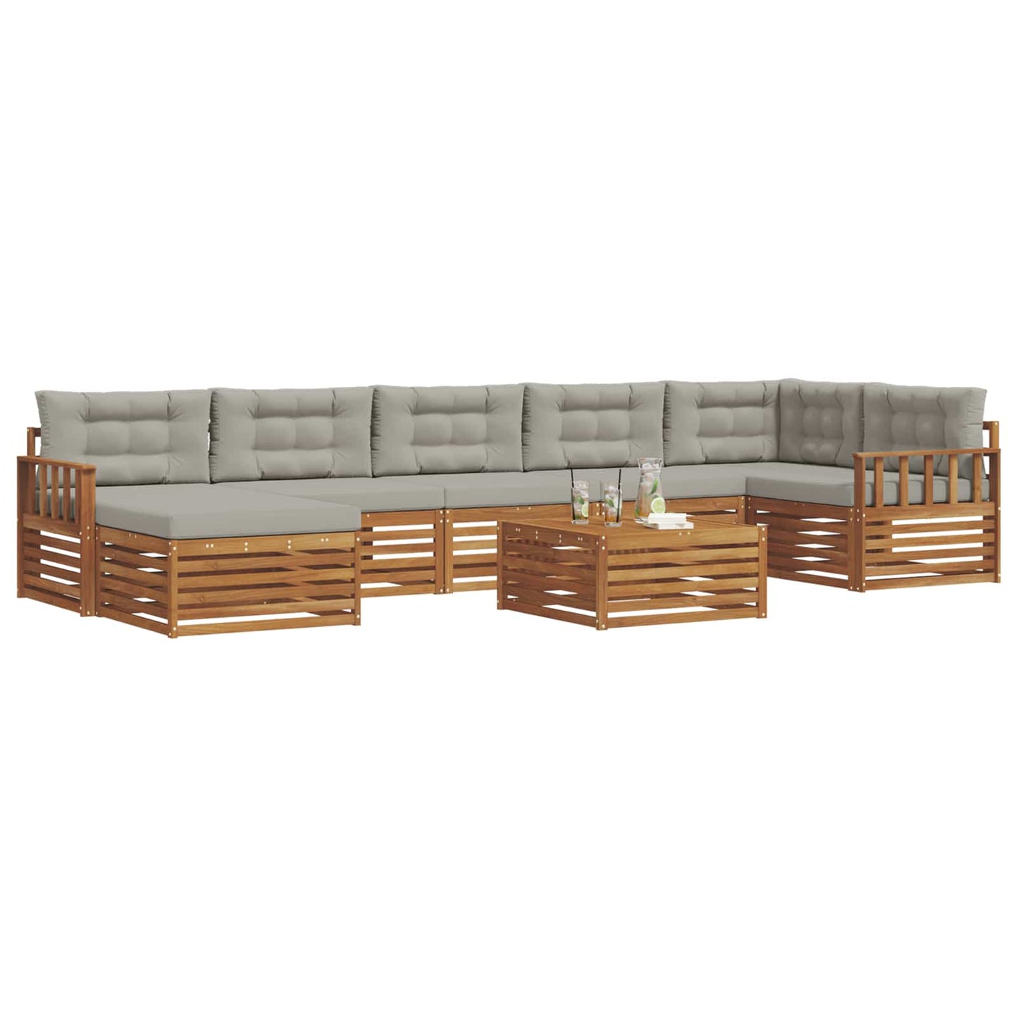 Set divani con cuscino 8 pcs Grigio Naturale e Chiaro