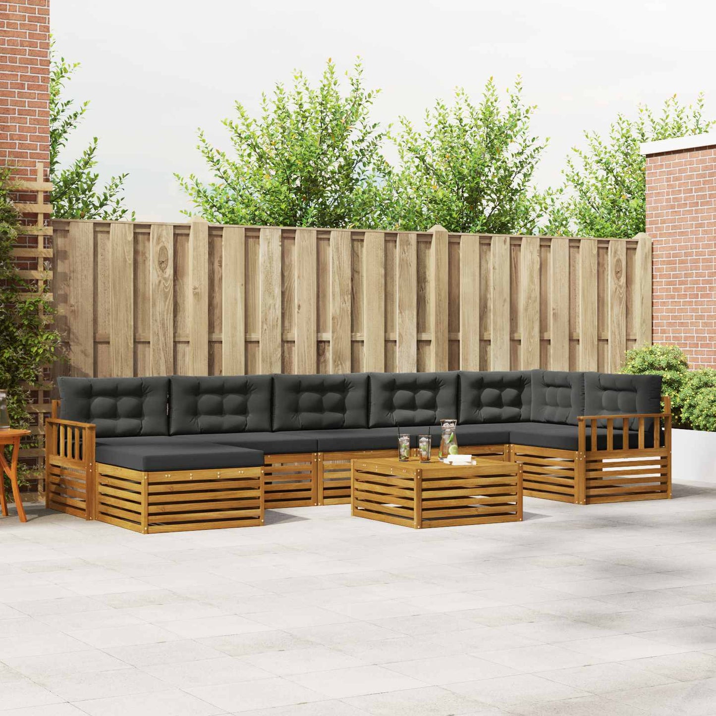 Set divani 8 pcs Naturale e Antracite Legno di Acacia Massello