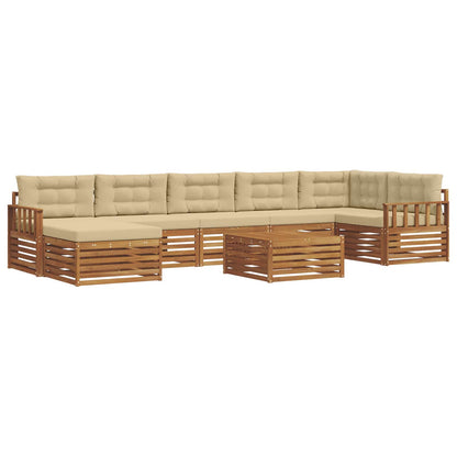 Set divani 8 pcs Naturale e Beige Legno di Acacia Massello