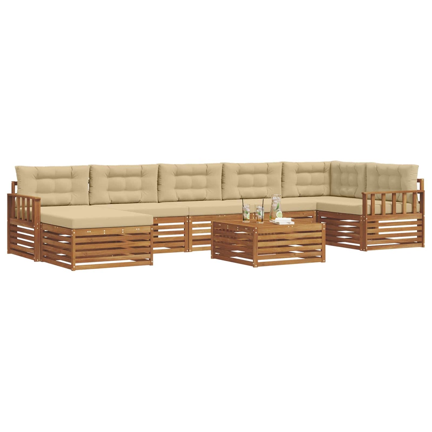 Set divani 8 pcs Naturale e Beige Legno di Acacia Massello