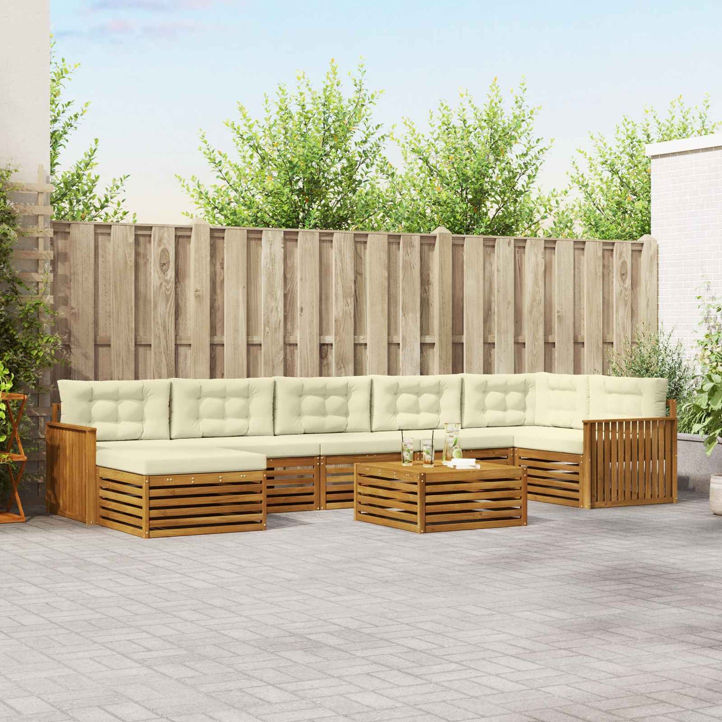 Set divani 8 pcs Naturale e Crema Legno di Acacia Massello