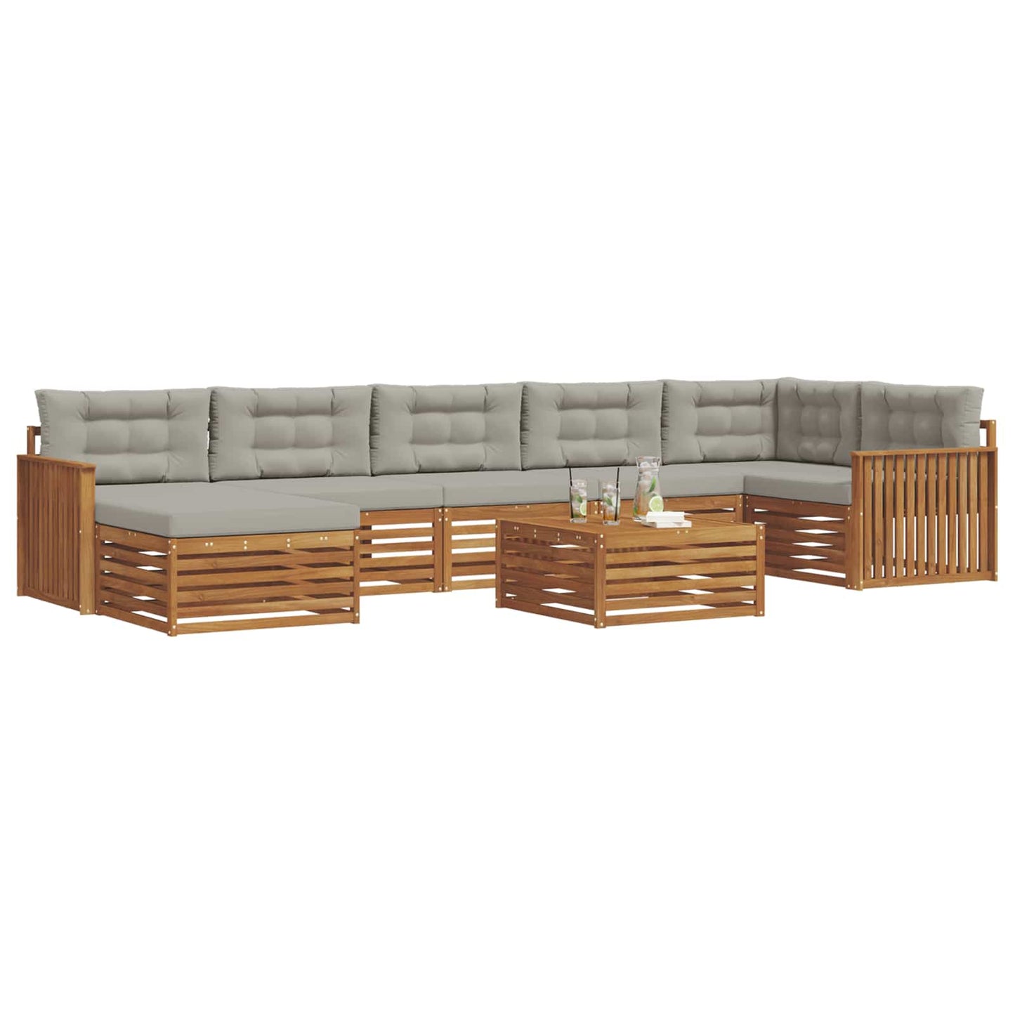 Set divani con cuscino 8 pcs Grigio Naturale e Chiaro