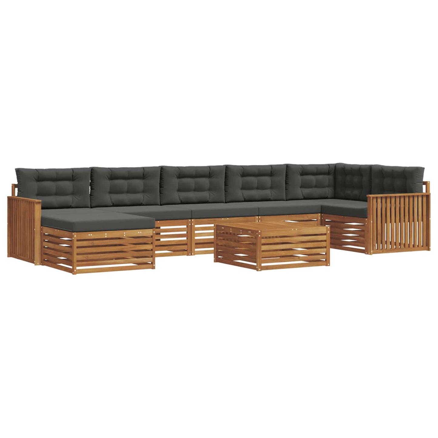 Set divani 8 pcs Naturale e Antracite Legno di Acacia Massello