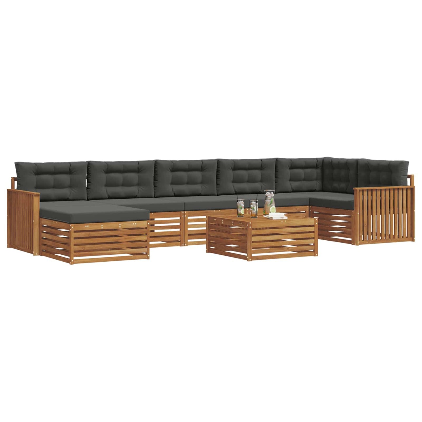 Set divani 8 pcs Naturale e Antracite Legno di Acacia Massello