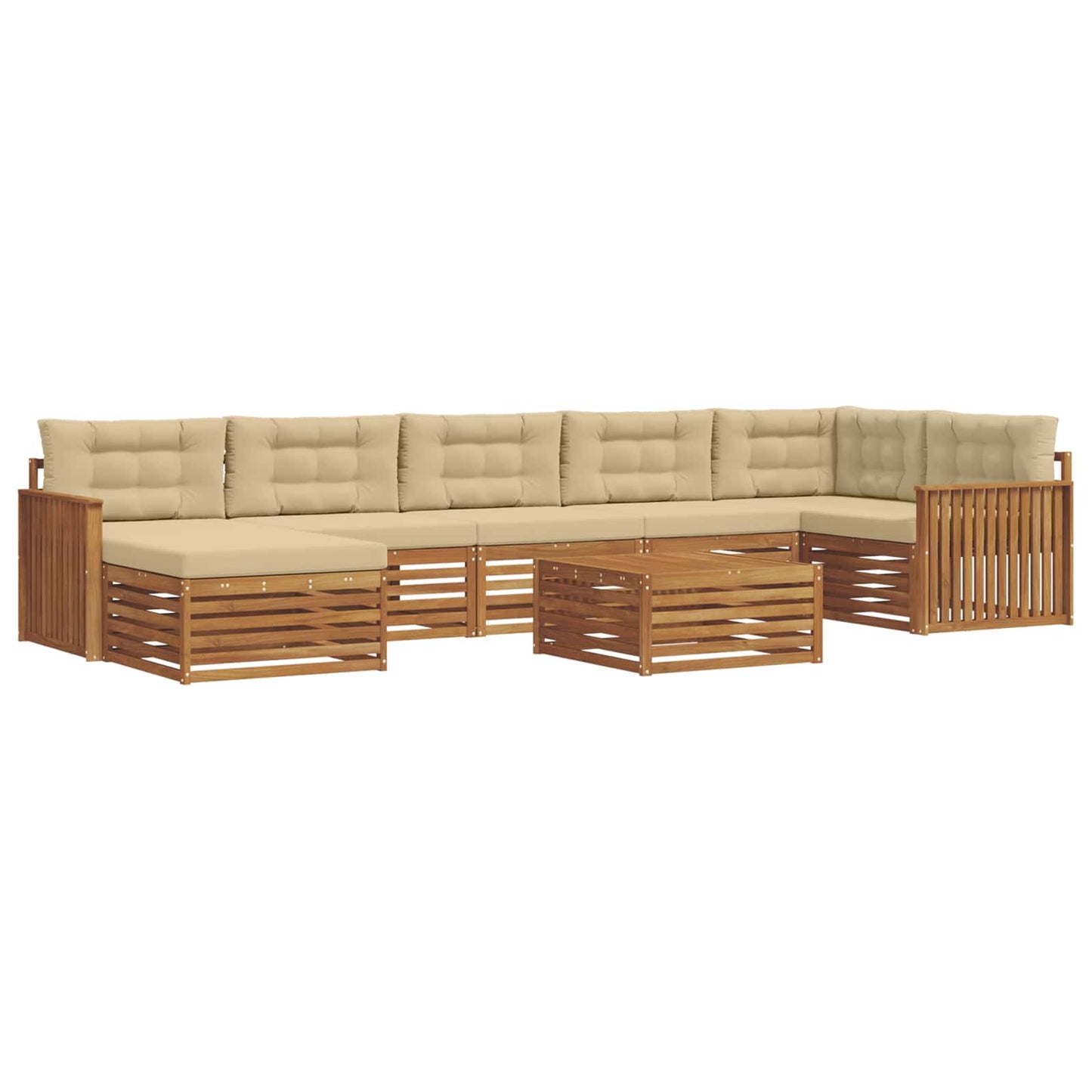 Set divani 8 pcs Naturale e Beige Legno di Acacia Massello