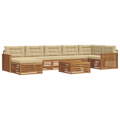 Set divani 8 pcs Naturale e Beige Legno di Acacia Massello