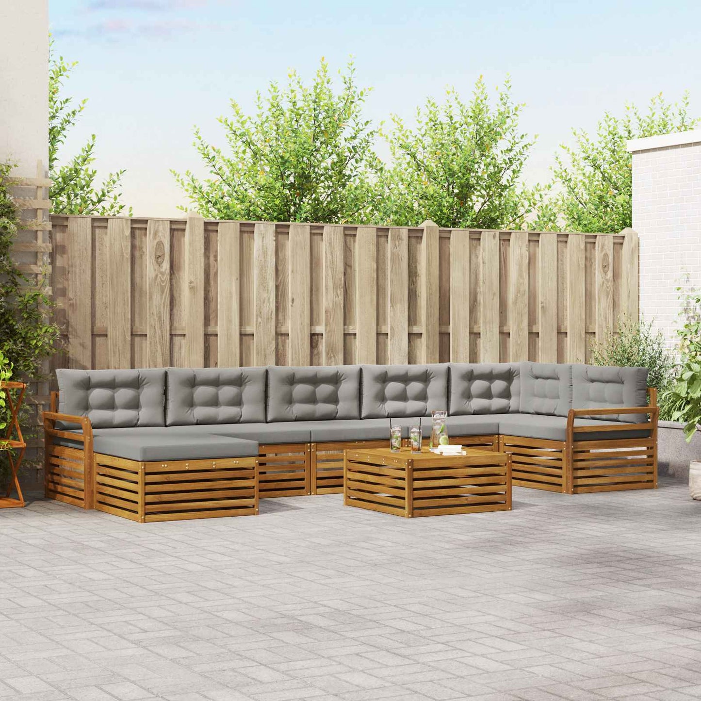 Set divani con cuscino 8 pcs Grigio Naturale e Chiaro